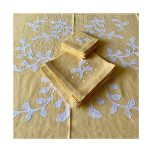 Mantel Amarillo de Damasco 100% Algodón Tejido a Mano, Certificado GOTS, 280 GSM, Lavable, Textura Ideal para Decoración de Comedor en Celebraciones del Eid - Product Image 1