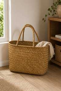 Panier de rangement en rotin fait main avec motif rayé, style bohème, décoration intérieure, organisateur de salon, forme rectangulaire - Product Image 5