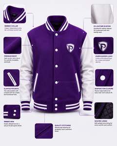 Dumela Purple <b>White</b> Varsity <b>Jacket</b> <b>Men</b> Preppy Style Button Front Letterman Bomber Autumn Outerwear - Product Image 5
