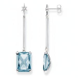 Boucles d'oreilles pendantes vintage en argent 925 plaqué rhodium avec accent étoile en topaze bleue taille émeraude, bijoux classiques pour femme, cadeau de fête - Product Image 5