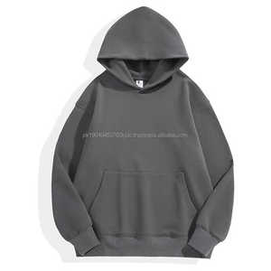 Sudaderas con capucha de gran tamaño para hombre, sudaderas con logotipo personalizado de peso pesado 100% algodón francés, jersey liso, ropa de calle, estilo Joggers sin cuerdas - Product Image 5