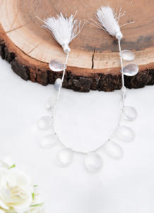 Collar de gotas facetadas de cristal blanco natural | 8 pulgadas de gotas facetadas de cristal blanco para la fabricación de joyería fina con piedras preciosas - Product Image 2