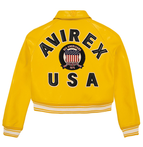 Chaqueta Varsity de Cuero PU Amarillo de Primera Calidad, Color Personalizado, Parche Bordado, Cuello en V, Cierre de Cinturón, Estilo Hip Hop - Product Image 4