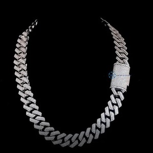 Precio al por mayor Cadena cubana de eslabones de 20mm 22mm S925 Oro blanco Diseño de 3 filas Joyería Hip Hop Cadena cubana de moissanita Iced Out - Product Image 1