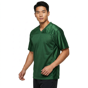 เสื้อฟุตบอลผู้ชายสีเขียว คอวี แขนสั้น ผ้าตาข่าย ระบายเหงื่อได้ดี ทรงปกติ ใส่ได้ทุกฤดู ผลิตจากโพลีเอสเตอร์ ชุดกีฬา - Product Image 1