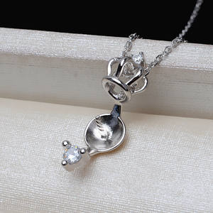 จี้ไข่มุกเงินแท้ S925 พร้อมสร้อยคอแบบโซ่เล็ก 10-11 ซม. สำหรับผู้หญิง ทำเครื่องประดับ DIY สร้อยคอ 3107 ถาดเปล่าสำหรับฝังอัญมณี - Product Image 1