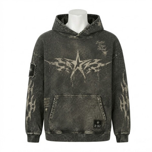Sweat-shirt à capuche surdimensionné pour homme, style vintage, effet délavé, imprimé étoiles, avec poche kangourou - Product Image 5