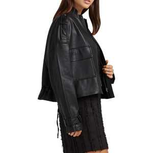 Veste bomber en cuir véritable faite à la main pour femmes avec doublure en polyester - Product Image 4