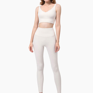 womens lightweight activewear yoga set with short sleeve <b>top</b> and breathable leggings for summer gym training seamless - Product Image 1