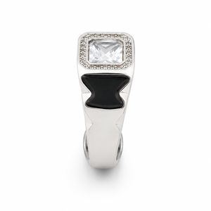 925 Sterling <b>Silver</b> <b>Mens</b> Princess Cut Diamond Halo Signet <b>Ring</b> Geometric Modern Design High Polish Finish Wedding Party Daily We - Product Image 3