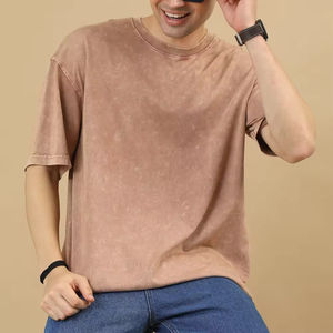 Camisetas para hombre con el mejor material, lavadas al ácido, del mejor fabricante. Camiseta oversize con corte cuadrado, lavada al ácido, de color liso. Camisetas para hombre sin estampado. - Product Image 2