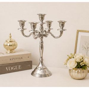 Wholesale 5 Arm Aluminum Metal Candelabra <b>Silver</b> Candle Holder <b>Candlestick</b> Stand for Wedding Table Centerpiece and Home Decor - Product Image 2
