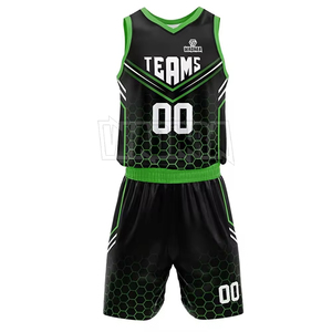 Conjunto de Camiseta de Baloncesto WAOKR, Negro y Verde, Serigrafiado, Malla, Cuello en V, Sin Mangas, Unisex, Adulto, Transpirable, Absorbe la Humedad, 100% - Product Image 2