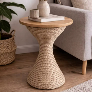 Contemporary Rope End <b>Table</b> For Living Room Furniture With Stylish Woven Design And Multipurpose Storage Function - Product Image 1