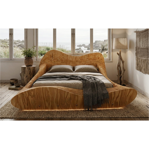 Cama litera moderna de madera maciza con diseño paramétrico ondulado, tamaños Queen y King - Product Image 2
