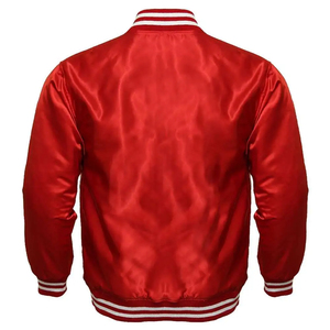 Men's <b>Red</b> Varsity Jacket Preppy Style Turn-down Collar Regular Fit Solid Color Button Closure Satin Lining - Product Image 2