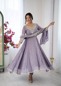 Mustard Yellow Embroidered Anarkali <b>Suit</b> Set Lace Trimmed Long <b>Dress</b> and Dupatta <b>for</b> <b>Wedding</b> Party <b>Women</b> - Product Image 3