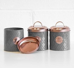 Sugar Canister Hammered Cylinder Food Storage Containers With Lids Airtight Kitchen <b>Spice</b> <b>Jars</b> Set Of 3 Pcs Vintage Design - Product Image 3