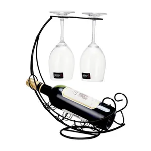 Support de comptoir en métal en forme de bateau pour bouteilles et verres à vin, présentoir à vin avec rangement suspendu pour verres à pied pour table à manger - Product Image 2
