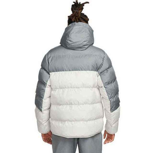 Men's Hooded Color Blocking Puffer <b>Jacket</b> Down Filled Winter Coat Windproof Casual Style Regular Fit Gray <b>White</b> Zipper Closure - Product Image 2