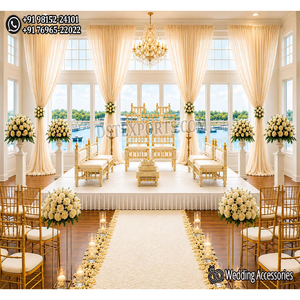 ชุดเก้าอี้ตกแต่งมณฑปงานแต่งงานแบบคลาสสิก ชุดเก้าอี้เวดีสีทองสำหรับพิธีแต่งงานแบบกูจารัตติ เก้าอี้มณฑปงานแต่งงานแบบร่วมสมัย - Product Image 1