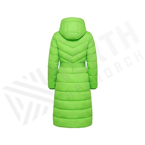 Women's Long Quilted Polyester Filled <b>Waterproof</b> <b>Coat</b> Hood Belt Green Winter <b>Parka</b> Thick Windproof Full Sleeve Zipper Closure - Product Image 2