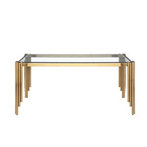 65 \ "tavolo da pranzo in vetro rettangolare in stile moderno con piano in vetro temperato e gambe in oro lucido per cucina di casa e sala da pranzo - Product Image 2