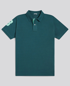2026 Men's Dark <b>Green</b> Short Sleeve Pique Cotton Polo Shirt Solid Color Breathable Casual Design Regular Fit Logo On Left Sleeve - Product Image 1