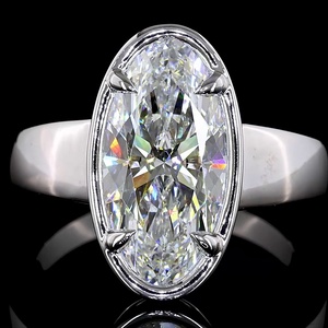 Vintage IGI Certified 3 Carat Elongated Oval <b>Diamond</b> <b>Ring</b> 18K White Gold Heavy Bezel Solitaire Claw Prong Anniversary <b>Ring</b> - Product Image 3