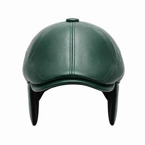 Premium Green Genuine Leather <b>Cap</b> for <b>Men</b> with Plush Ear Flap - Product Image 2