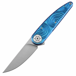 Couteaux pliants bleu argenté avec lame argentée satinée, motif en spirale bleu vif, manche en métal, pivot décoratif et portables et compacts - Product Image 1