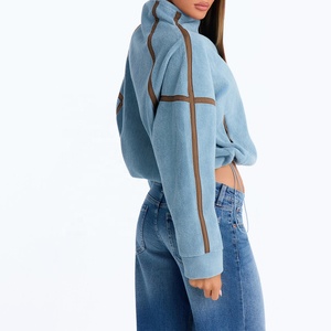 Oferta Especial: Sudadera de Forro Polar Azul para Mujer con Cierre de Cremallera de un Cuarto, Cuello Alto, Bloques de Color, Hombros Caídos, Manga Larga y Antiarrugas - Product Image 2