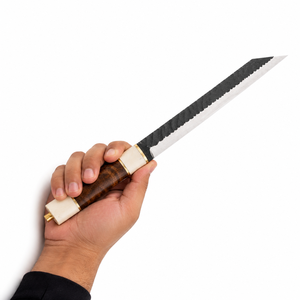 Cuchillo Japonés Hecho a Mano de Acero con Alto Contenido de Carbono, Hoja Fija con Mango de Madera de Ébano y Hueso, Funda de Cuero Genuino, Precio al por Mayor - Product Image 5
