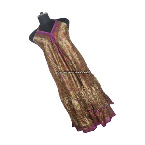 Nuevo Vestido Bohemio de Seda Sari Reciclada para Mujer, Económico, Última Moda, Vestidos Largos Casuales de Playa, Vestido de Noche Elegante sin Mangas para Damas - Product Image 3
