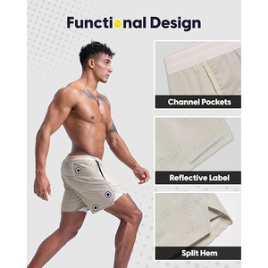 กางเกงขาสั้นลำลองสำหรับผู้ชายใส่เล่นกีฬาฤดูร้อน ผ้าเทอร์รี่ แห้งเร็ว ชายผ่า ขอบเอวยางยืด ระบายอากาศดี มีกระเป๋าอเนกประสงค์ ทรงหลวม เอวสูง - Product Image 5