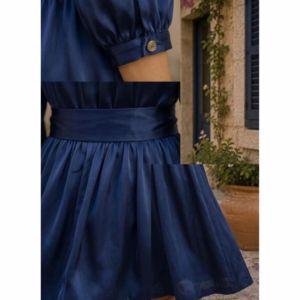 Elegant <b>Navy</b> Blue Satin Maxi Dress for Women Long Puff Sleeve Formal Evening Gown - Product Image 6