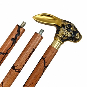 Canne de marche en bois avec tête de lapin dorée, marbrure noire et embout à vis - Product Image 3