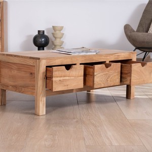 Table basse rectangulaire Vandana Golden Flow en acacia massif Nüma 100 cm avec tiroirs - Product Image 2