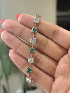 Luxury <b>Cushion</b> Lab Grown Diamond Tennis Bracelet 6.20 Ct Emerald Alternating Halo Link 14K Gold IGI Certified Fine Jewelry Gift - Product Image 2
