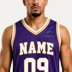 Camiseta de Baloncesto Personalizada para Hombre, Color Morado, Cuello en V, Sin Mangas, Impresión Sublimada, Equipo 09, Malla Transpirable, 100% Poliéster, Secado Rápido - Product Image 4