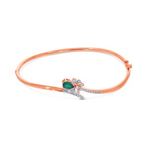 Luxury Rose Gold Emerald Green Stone & CZ Diamond Floral <b>Bangle</b> <b>Bracelet</b> for Women | Elegant Open Cuff <b>Bracelet</b> | 18K Gold Plate - Product Image 2