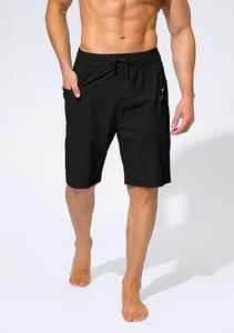 Pantalones Cortos Bermuda de Secado Rápido para Jóvenes de EE. UU. y Europa, Color Negro Sólido, Cintura con Cordón Ajustable y Bolsillos con Cremallera, Ropa Deportiva Informal - Product Image 2