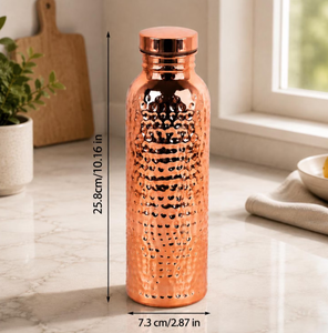 Botella de Agua de Cobre Puro de Lujo, Textura Martillada, Acabado Brillante, Color Personalizado, Recipiente de Cobre Hecho a Mano en India - Product Image 3