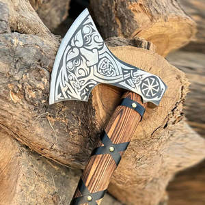 Hacha Vikinga Industrial Personalizada, Diseño Nórdico Tradicional, Cabeza de Acero, Mango de Madera, Envoltura de Cuero, Uso en Supervivencia, Decoración Artesanal - Product Image 4