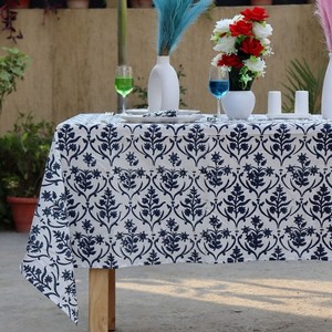 Hermosa Manteles de Lujo Ecológicos con Estampado Floral, Diseño Tradicional Impreso a Mano, Rectangular, para Comedor - Product Image 1