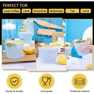 Bicchieri di Plastica Trasparenti Usa e Getta da 9OZ - 100 Pezzi, Resistenti, Senza BPA, con Bordo Dorato per Feste e Ricevimenti di Nozze - Product Image 2