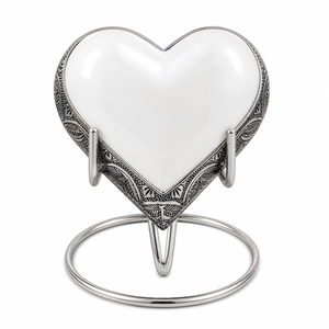 White Brass Silver Engraved Heart Shaped <b>Keepsake</b> Cremation <b>Memorial</b> <b>Keepsakes</b> Urn for Funeral Ashes - Product Image 1
