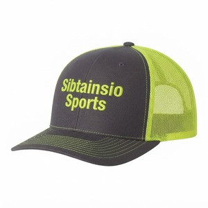 Gorra de béisbol unisex de malla verde neón y gris carbón, con texto bordado personalizado, ajustable, estilo snapback, informal, deportiva, para el sol. - Product Image 5