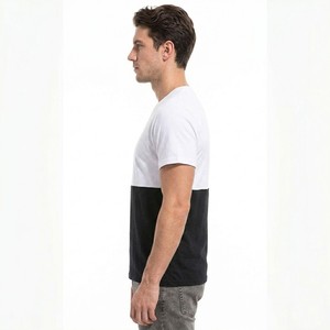 T-shirt pour homme à blocs de couleur, manches courtes, col rond, coupe classique, en coton, design uni, bordure contrastée, tricoté - Product Image 3