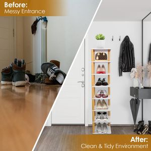 Scarpiera in Legno a 8 Livelli, Organizzatore Salvaspazio per Ingresso, Torre Portascarpe Angolare per Casa o Corridoio - Product Image 5